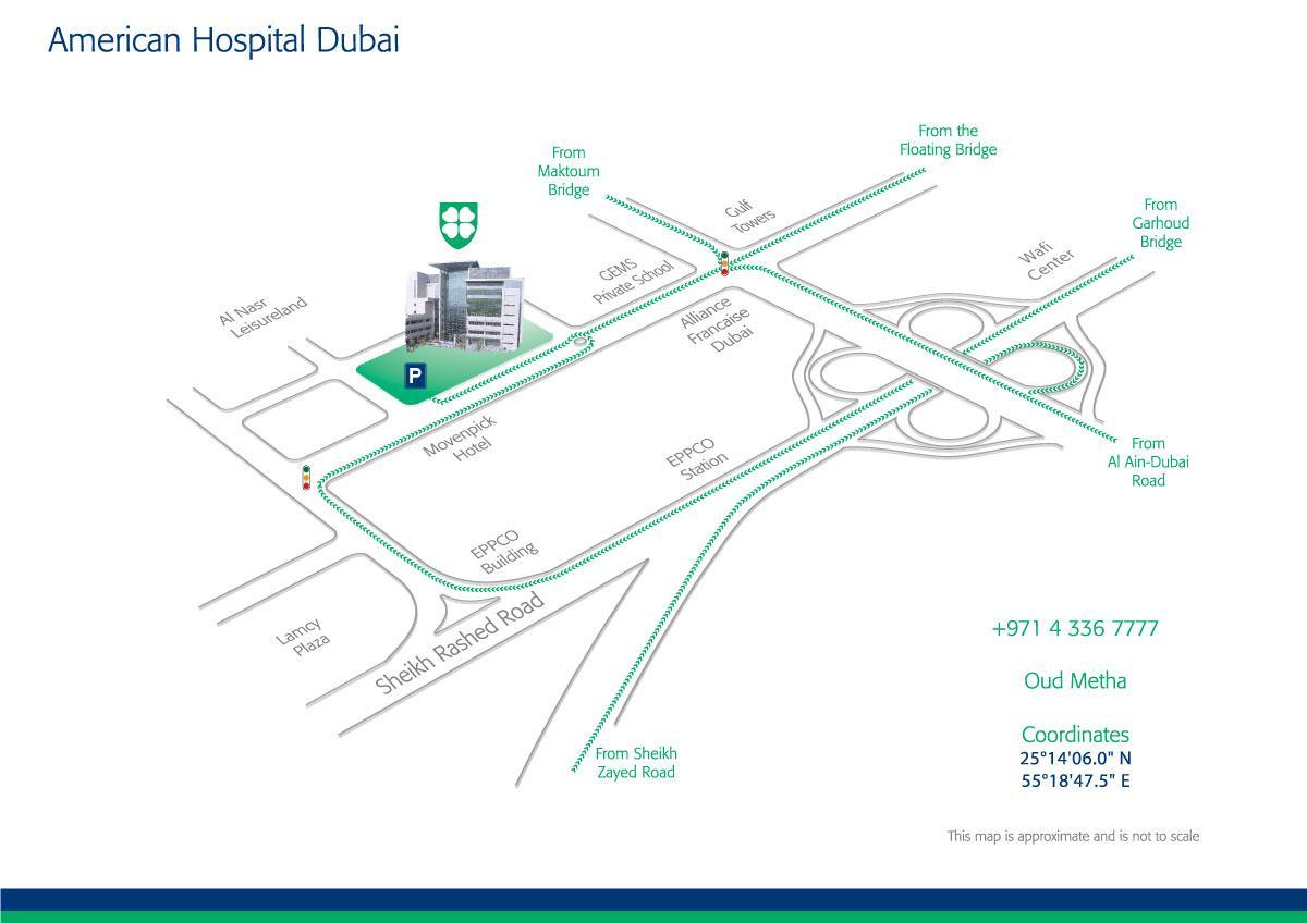 peta dari American hospital Dubai