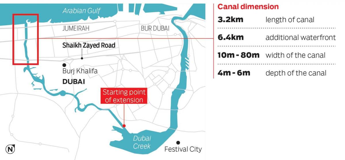 peta dari Dubai canal