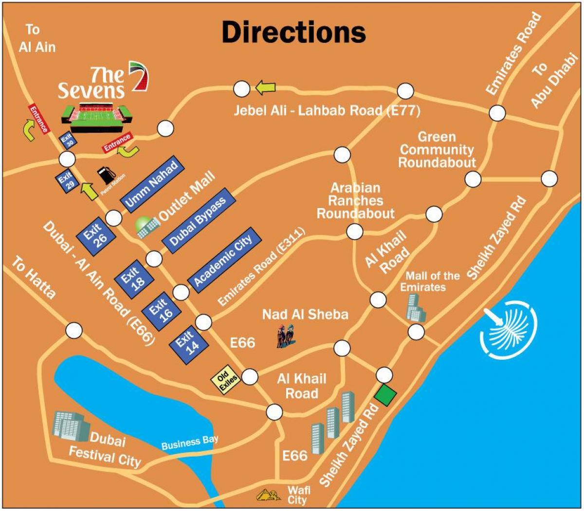 rugby Sevens, Dubai peta lokasi