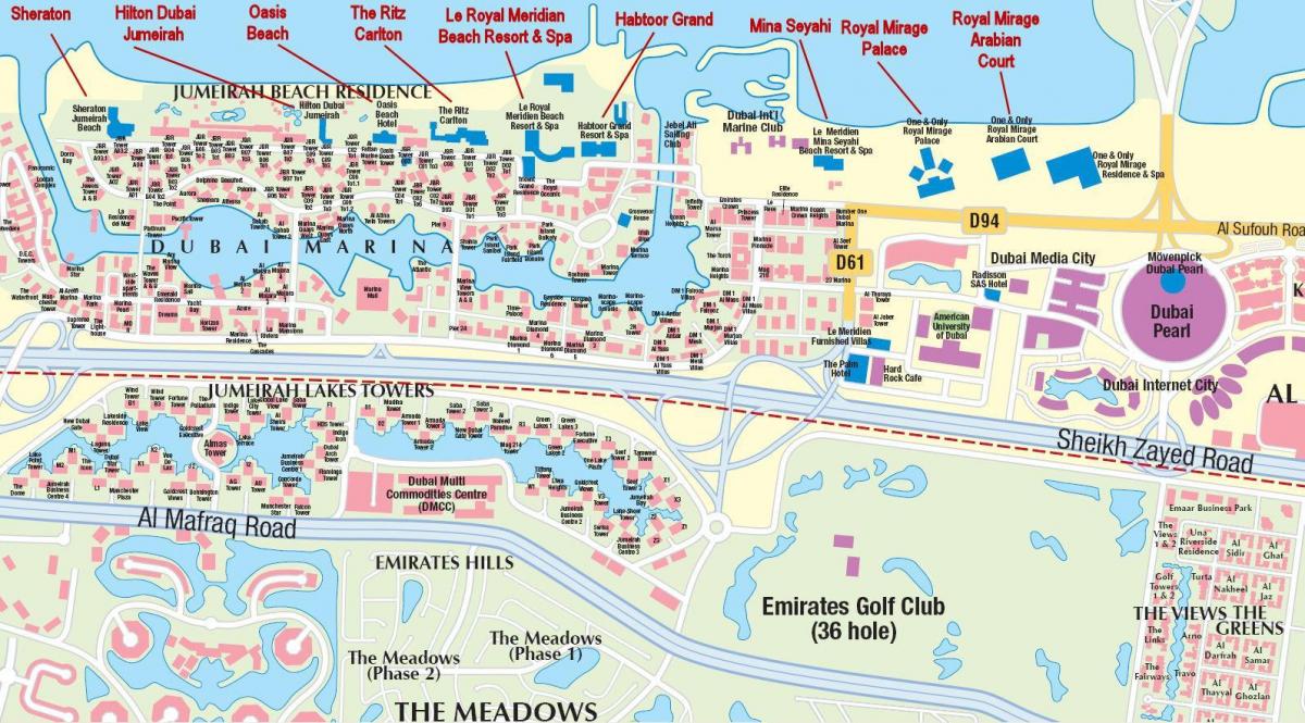 Dubai marina peta dengan nama-nama gedung
